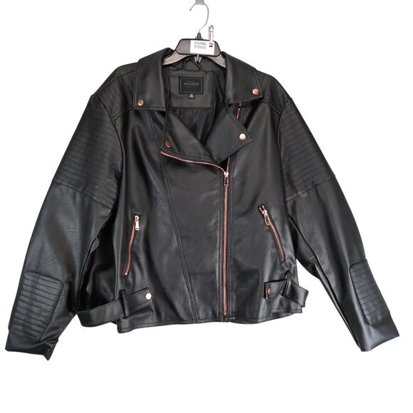 Miss London Black Label Faux Leather Jacket Women's Plus 2X Copper Zippers Biker - Picture 1 of 10